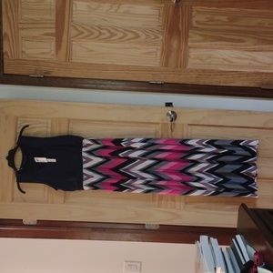 New! Cross front maxi dress; elastic stretch waist; no slits; size L